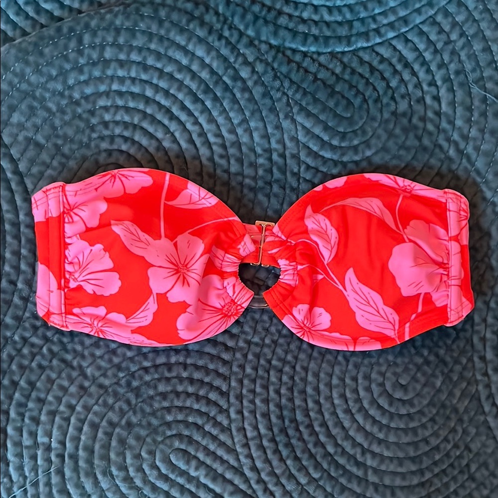 Red and Pink Floral Bandeau Bikini Top